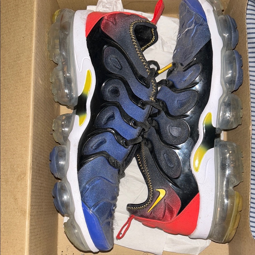 Nike VaporMax Plus in Black, Blue, and Red